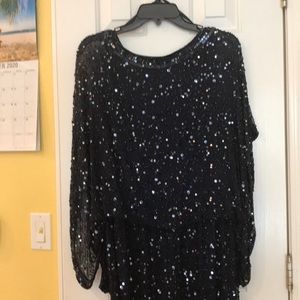 Navy fully beaded and sequined cocktail dress
